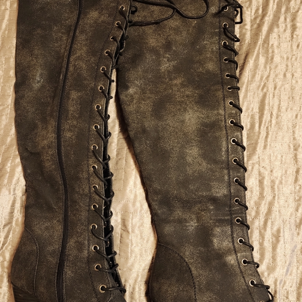Dark Grey knee high Boots size 8